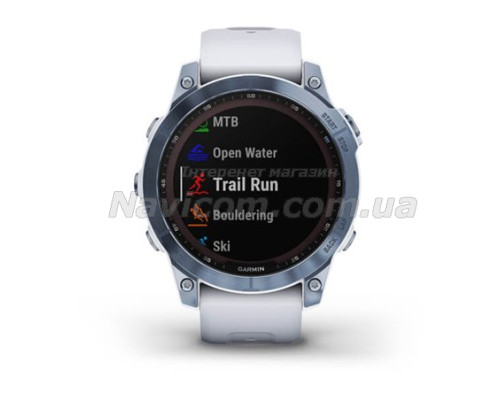Смарт-годинник Garmin fenix 7 Sapphire Solar мінерально-синій титановий DLC з ремінцем кольору білого каменю