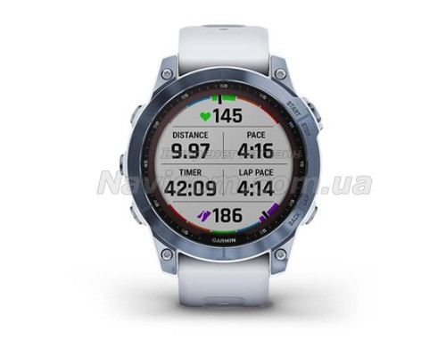 Смарт-годинник Garmin fenix 7 Sapphire Solar мінерально-синій титановий DLC з ремінцем кольору білого каменю