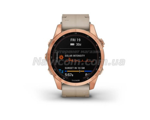 Смарт-годинник Garmin fenix 7S Sapphire Solar рожево-золотистий титановий зі шкіряним ремінцем кольору вапняка