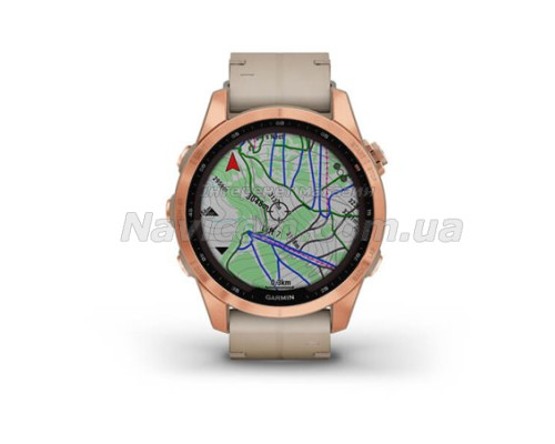 Смарт-годинник Garmin fenix 7S Sapphire Solar рожево-золотистий титановий зі шкіряним ремінцем кольору вапняка