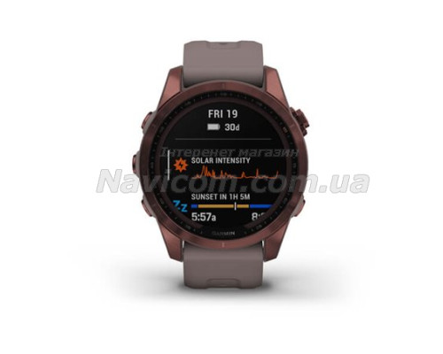 Смарт-годинник Garmin fenix 7S Sapphire Solar темно-бронзовий титановий з глиняно-сірим ремінцем