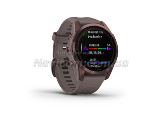 Смарт-годинник Garmin fenix 7S Sapphire Solar темно-бронзовий титановий з глиняно-сірим ремінцем