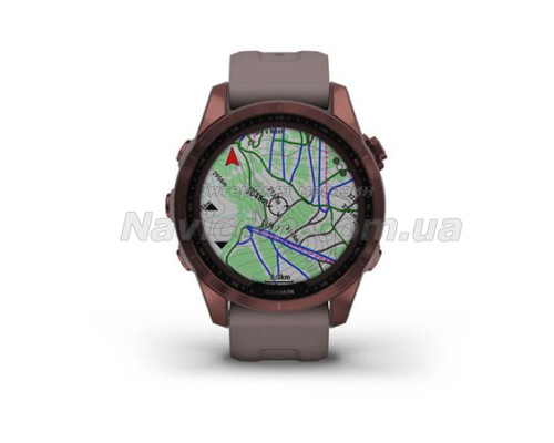 Смарт-годинник Garmin fenix 7S Sapphire Solar темно-бронзовий титановий з глиняно-сірим ремінцем