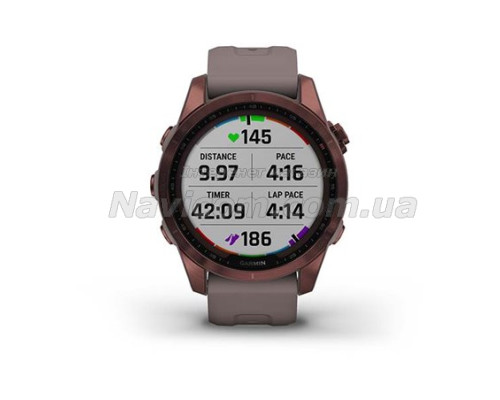 Смарт-годинник Garmin fenix 7S Sapphire Solar темно-бронзовий титановий з глиняно-сірим ремінцем