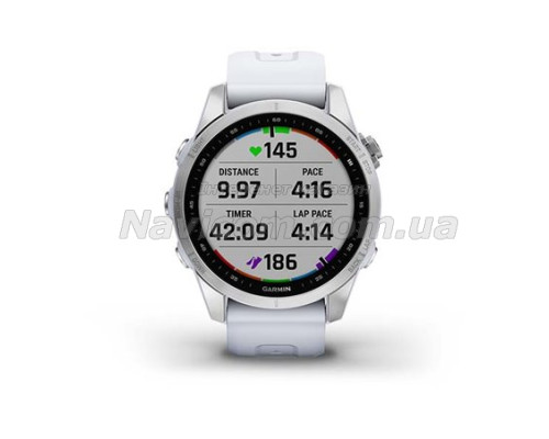 Смарт-годинник Garmin fenix 7S сріблястий з ремінцем кольору білого каменю