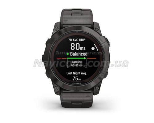 Смарт-годинник Garmin fenix 7X Pro Sapphire Solar Edition карбоново-сірий титановий DLC з титановим вентильованим браслетом