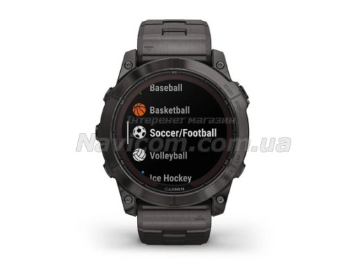 Смарт-годинник Garmin fenix 7X Pro Sapphire Solar Edition карбоново-сірий титановий DLC з титановим вентильованим браслетом