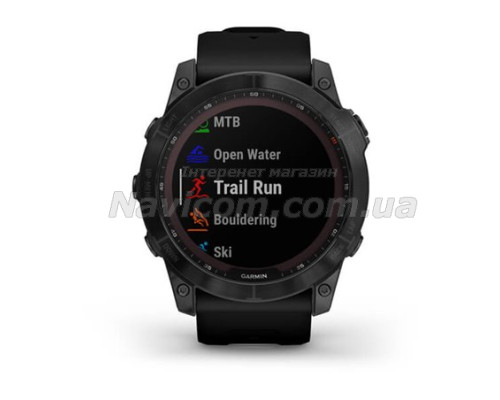 Смарт-годинник Garmin fenix 7X Sapphire Solar чорний титановий DLC з чорним ремінцем