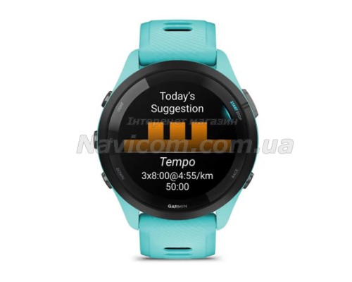 Смарт-годинник Garmin Forerunner 265 з чорним безелем, корпусом кольору аква та аква-чорним силіконовим ремінцем