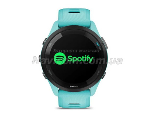 Смарт-годинник Garmin Forerunner 265 з чорним безелем, корпусом кольору аква та аква-чорним силіконовим ремінцем