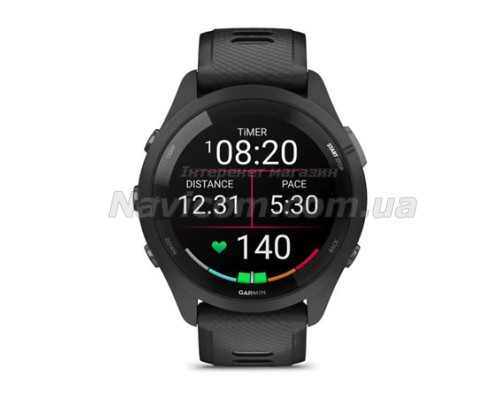 Смарт-годинник Garmin Forerunner 265 з чорними безелем і корпусом та чорно-сірим силіконовим ремінцем
