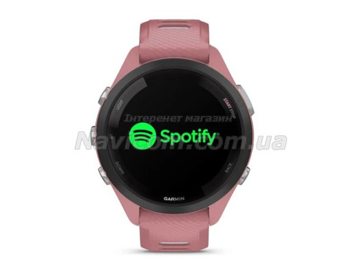 Смарт-годинник Garmin Forerunner 265s з чорним безелем, рожевим корпусом та рожево-сірим силіконовим ремінцем