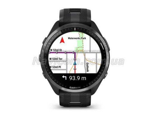 Смарт-годинник Garmin Forerunner 965 з карбоново-сірим титановим безелем, чорним корпусом та чорно-сірим силіконовим ремінцем