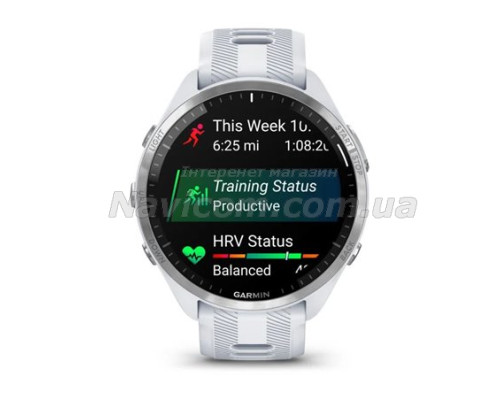 Смарт-часы Garmin Forerunner 965 с титановым безелем, белым корпусом и бело-серым силиконовым ремешком