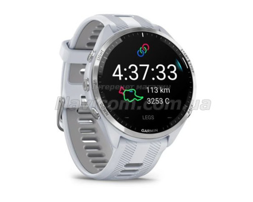 Смарт-часы Garmin Forerunner 965 с титановым безелем, белым корпусом и бело-серым силиконовым ремешком