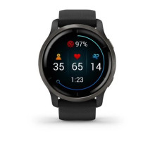 Смарт-годинник Garmin Venu 2 чорний із чорним безелем і шкіряним ремінцем