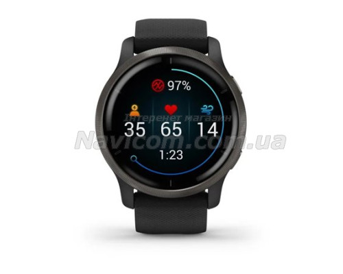 Смарт-годинник Garmin Venu 2 чорний із чорним безелем і шкіряним ремінцем