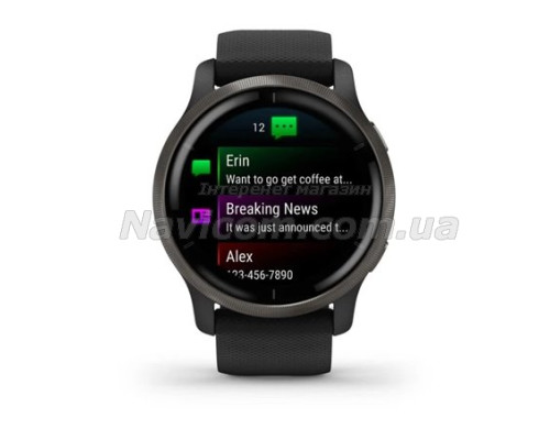 Смарт-годинник Garmin Venu 2 чорний із чорним безелем і шкіряним ремінцем