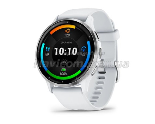 Смарт-годинник Garmin Venu 3 білий зі сріблястим сталевим безелем і силіконовим ремінцем