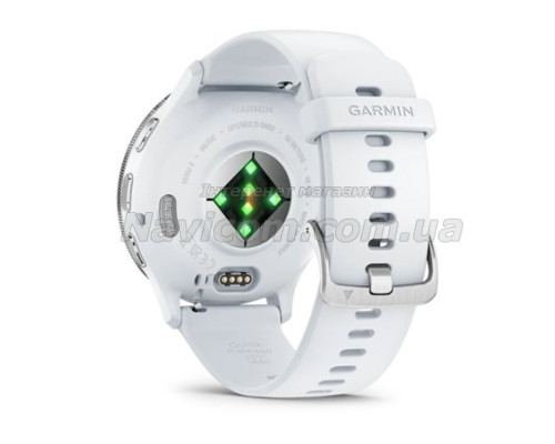 Смарт-годинник Garmin Venu 3 білий зі сріблястим сталевим безелем і силіконовим ремінцем