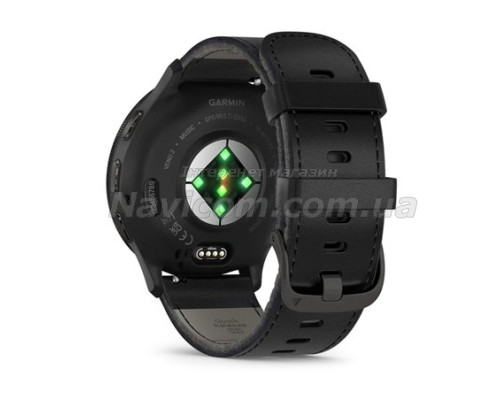 Смарт-годинник Garmin Venu 3 чорний зі сланцевим сталевим безелем і шкіряним ремінцем