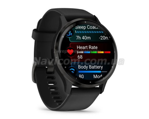 Смарт-годинник Garmin Venu 3 чорний зі сланцевим сталевим безелем і силіконовим ремінцем