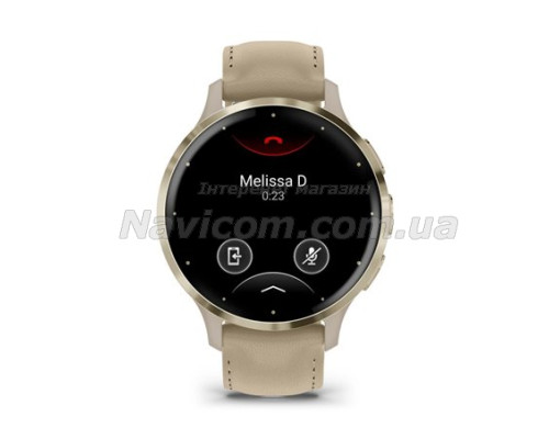 Смарт-годинник Garmin Venu 3s французький сірий із золотистим сталевим безелем і шкіряним ремінцем