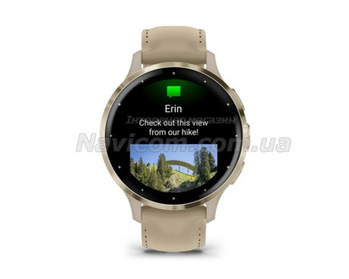 Смарт-годинник Garmin Venu 3s французький сірий із золотистим сталевим безелем і шкіряним ремінцем