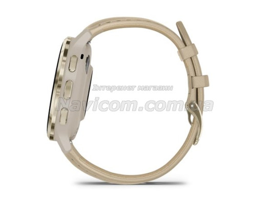 Смарт-годинник Garmin Venu 3s французький сірий із золотистим сталевим безелем і шкіряним ремінцем