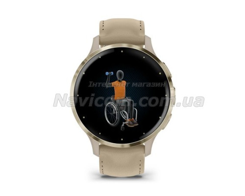 Смарт-годинник Garmin Venu 3s французький сірий із золотистим сталевим безелем і шкіряним ремінцем