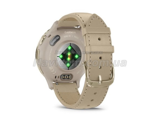 Смарт-годинник Garmin Venu 3s французький сірий із золотистим сталевим безелем і шкіряним ремінцем