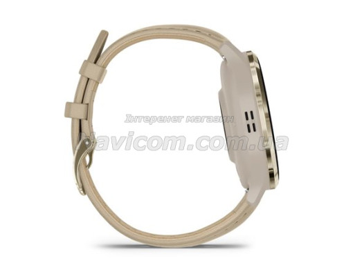 Смарт-годинник Garmin Venu 3s французький сірий із золотистим сталевим безелем і шкіряним ремінцем