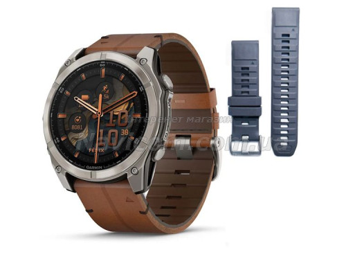 Смарт-годинник Garmin fenix 8 AMOLED (51 мм) Sapphire карбоново-сірий DLC з шкіряним ремінцем