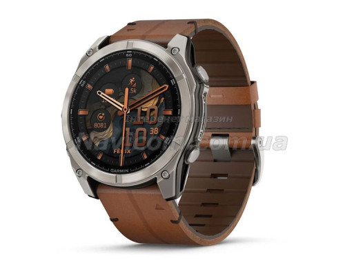 Смарт-годинник Garmin fenix 8 AMOLED (51 мм) Sapphire карбоново-сірий DLC з шкіряним ремінцем