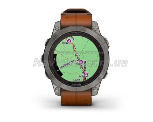 Смарт-годинник Garmin fenix 7 Pro Sapphire Solar Edition титановий з каштановим шкіряним ремінцем