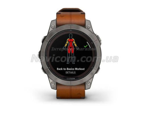Смарт-годинник Garmin fenix 7 Pro Sapphire Solar Edition титановий з каштановим шкіряним ремінцем