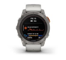 Смарт-годинник Garmin fenix 7 Pro Sapphire Solar Edition титановий з туманно-сірим/темно-помаранчевим ремінцем
