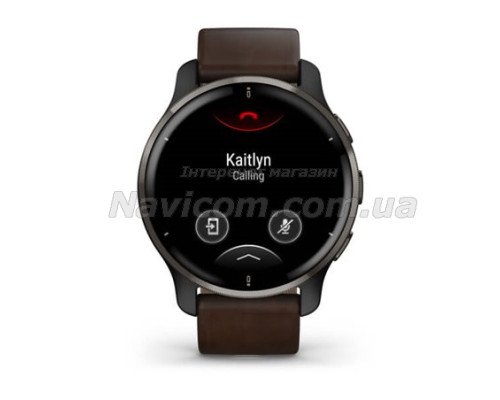 Смарт-годинник Garmin Venu 2 Plus графітовий з коричневим шкіряним ремінцем