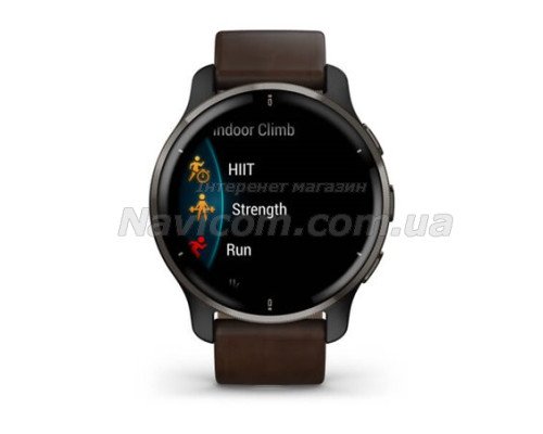 Смарт-годинник Garmin Venu 2 Plus графітовий з коричневим шкіряним ремінцем