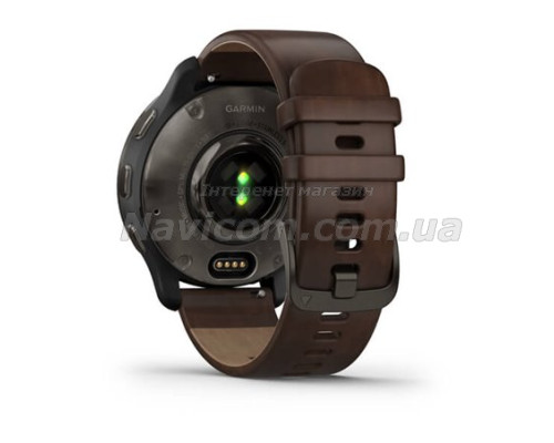 Смарт-годинник Garmin Venu 2 Plus графітовий з коричневим шкіряним ремінцем