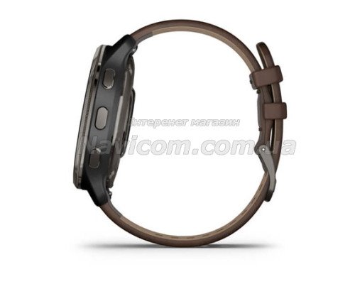 Смарт-годинник Garmin Venu 2 Plus графітовий з коричневим шкіряним ремінцем